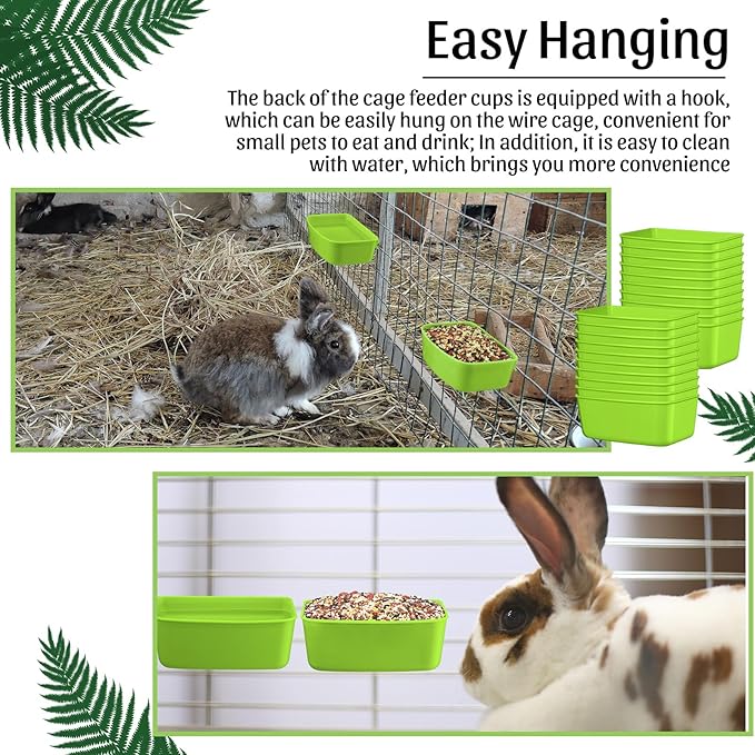 Zhehao 20 Pieces Cage Cups Chicken Feeder Waterer Cups 16 oz Hanging Bird Cage Feeder Plastic Bunny Water Bowl for PET Parrot Pigeon Rooster Gamefowl Poultry (Light Green)