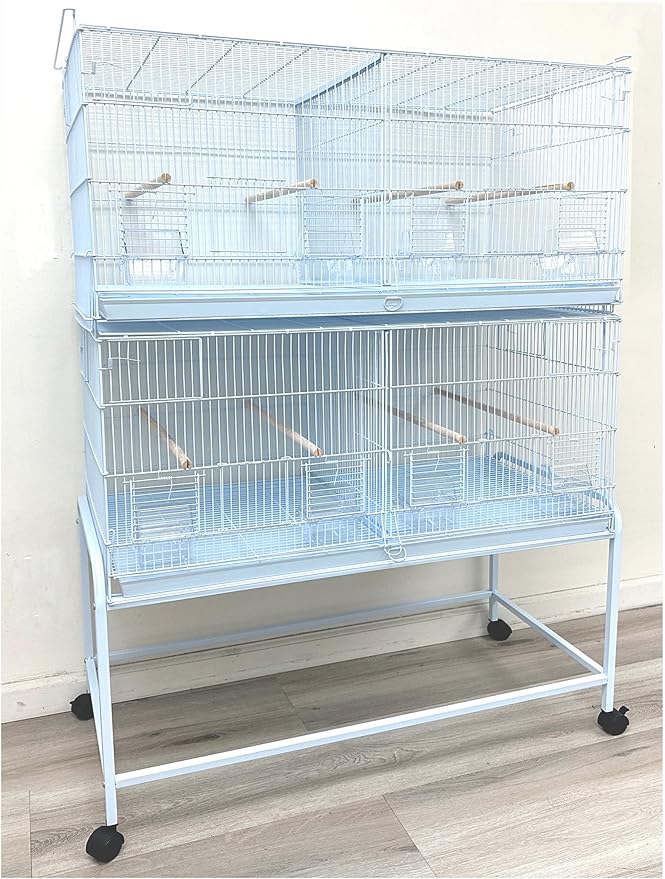LOT of Two Extra Large 36" x 18" x 19"H Stackable Breeder Bird Flight Cage Removable Center Divider and Breeding Nest Doors with Removable Rolling Stand