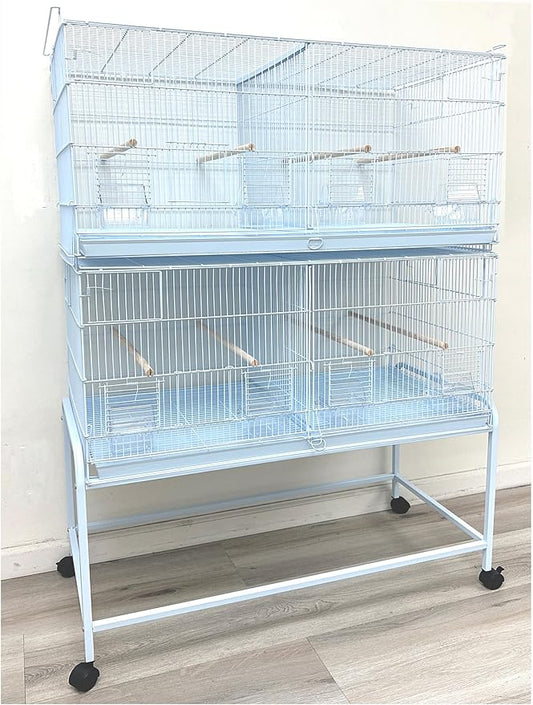 LOT of Two Extra Large 36" x 18" x 19"H Stackable Breeder Bird Flight Cage Removable Center Divider and Breeding Nest Doors with Removable Rolling Stand
