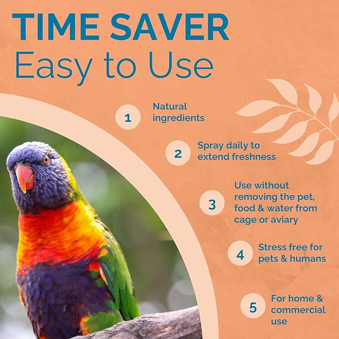 No Scent Bird Cage Cleaner Spray & Pet Odor Management, Natural Aviary Freshener (128 Fl Oz / 3.8 Liter) Gallon