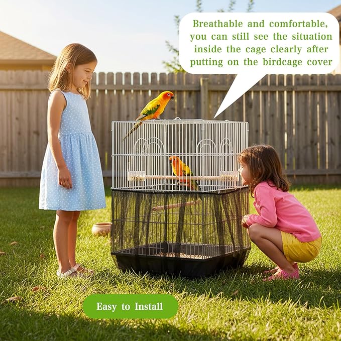 2-Pack Bird Cage Net,Adjustable Bird Net for Cage,Birds Cages Seeds Catchers for Round & Square Large Cages, Fits Parakeets, Cockatiels & More