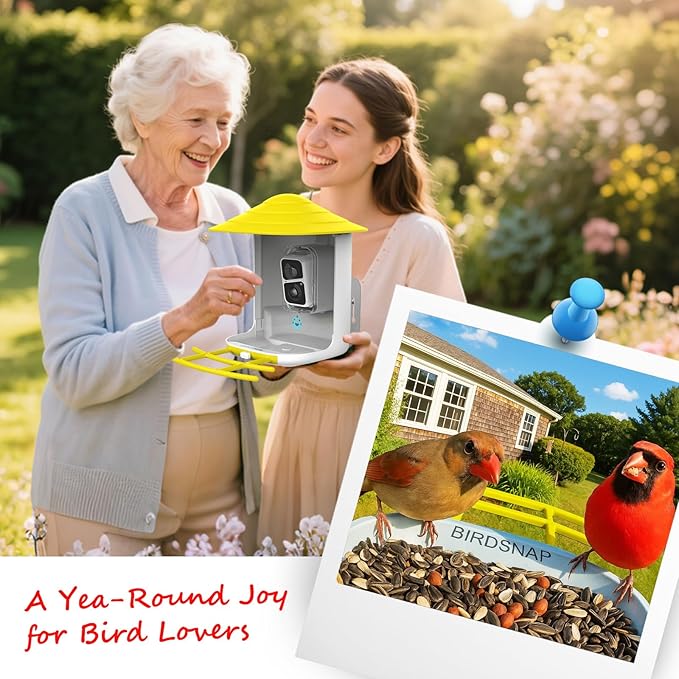 birdsnap® TUC Bird Feeder with Camera 2K HD Live with 32GB Card Auto Detect & Notify AI Identify Camera Birds Feeders Solar Powered Wireless Outdoors Backyard Gift for Mom Dad Birds Lover, 2.4G WiFi