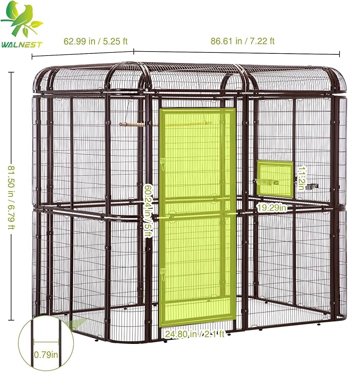 87-Inch Heavy Duty Walk-in Bird Cage – Large Outdoor Aviary Metal Birdcage with Stand, 7.22x5.25x6.8ft Flight Space for Macaw, Budgie, Conure, Lovebird, Parakeet, Cockatiel