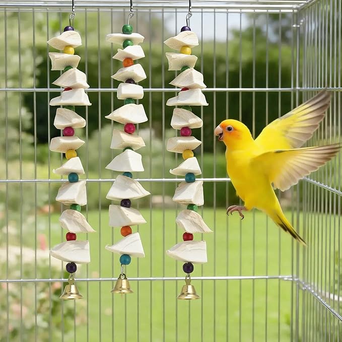 Bird Toys with Cuttlebone, Prevents Destructive Chewing, Grinding Stone for Bird, White, Colorful, 3 Pcs