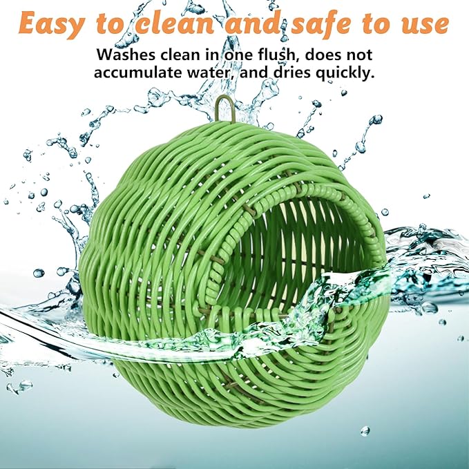 BNOSDM Rattan Parrot Nesting House Bird Nest Parakeet Hanging Swing Soft Lovebird Warm Bed Sleeping for Parrots Bird Cage Accessories for Cockatiels Budgerigars Finches Canaries (Green)