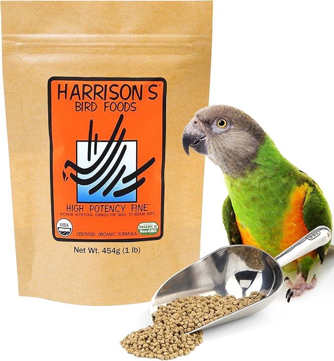 Harrison's Bird Foods High Potency Fine - Certified Organic, Non GMO Formula for Small to Medium Birds - Human Grade Pellets for Molting, Recovering & Weaning Chicks with Balanced Nutrition (1lb)