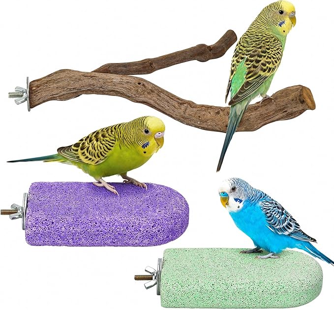 3 Pack Parrot Perch Stands Birds Stand Pole Natural Wild Grape Stick Grinding Paw Climbing Standing Cage Accessories Toy Branches for Parakeet, Budgies, Lovebirds (Style-4)