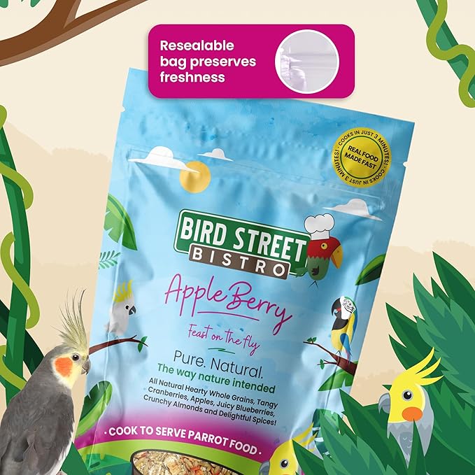 Bird Street Bistro Parrot Food -Parrot Food - Cooks in 3-15 min w/Natural Grains, Legumes, Non-GMO Fruits, Vegetables & Health-Oriented Spices
