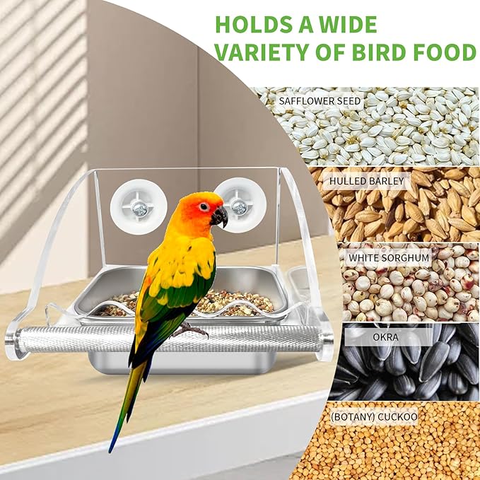 Bird Feeder for Cage,No Mess Bird Feeders, with Anti-Slip Stand, Stainless Steel Bird Bowls Parakeet Feeder for Parakeet, Psittacus Erithacus, Lovebirds,Budgies