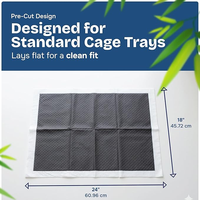 PHOBA Bamboo Charcoal Bird Cage Liners, 18''x24'', 100Sheets, Bamboo Charcoal Odor Control Papers, Super Absorbent Disposable Tray Mats for Parrots, Parakeets, Cockatiels.
