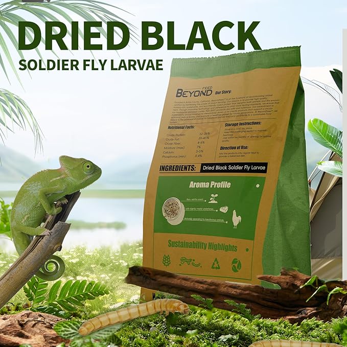 BeyondFeed™Small Bottle Dried Mealworms & Black Soldier Fly Larvae High-Protein Feed for Chickens, Ducks, Birds, Reptiles, Fish, Hamster, Turtles (6 (1.23 oz/35 g) Bottles Bundle, Dried BSF)