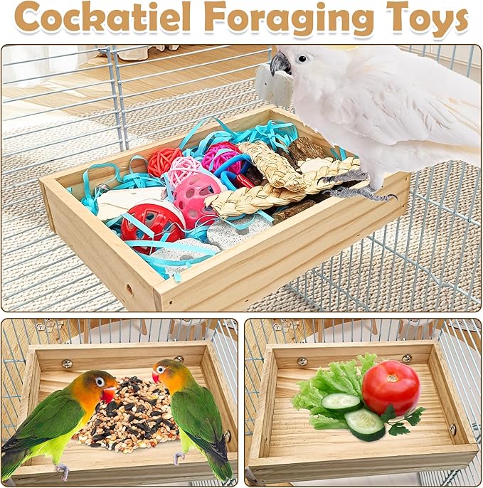 BNOSDM Bird Foraging Toys Box Colorful Parrot Foraging and Shredding Toy Boxes Natural Bird Toy Wooden Birds Chewing Toys for Parakeet, Conure, Cockatiel, Budgies, Lovebirds (Small)