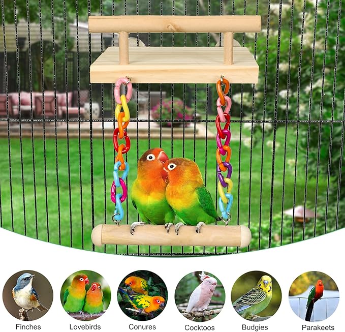 FrgKbTm Bird Perches Cage Toys Parrot Wooden Platform Play Gyms Exercise Stands with Acrylic Wood Swing Ferris Wheel Chewing for Animals Green Cheeks, Baby Lovebird, Chinchilla, Hamster Budgie