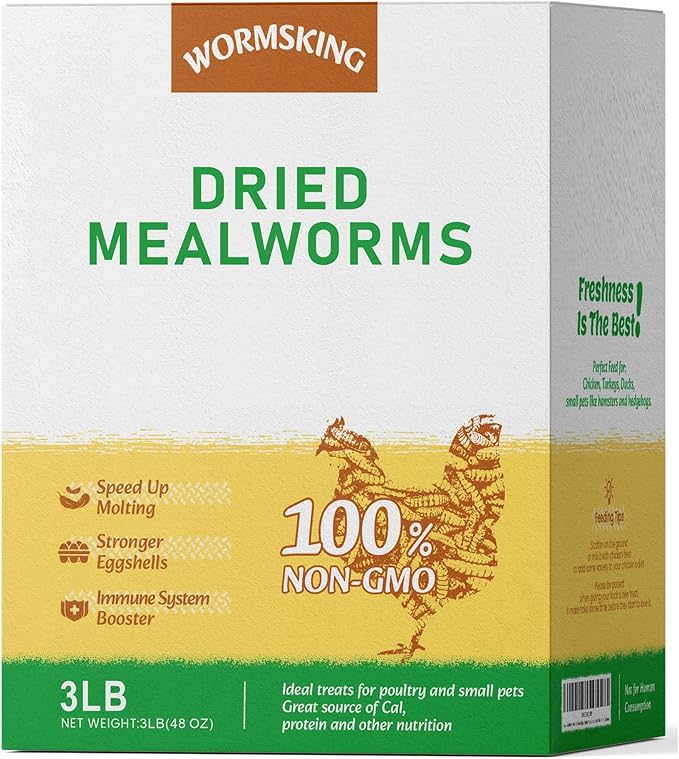 WORMSKING 3LB Dried Mealworms, Great Treat for Chicken, Duck, Birds, Reptile, Hamster,Hedgehog, Pigeon. Great Bird Watching Gift