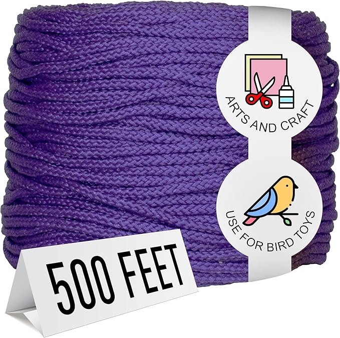 Super Bird Creations SB50030 Braided Polly Rope - Ideal for Making Bird Toys & Crafting - Hollow and Polly Rope, Polyethylene Rope - 1/8" Diameter & 500 Meters Long - Ideal for Parrots -Vibrant Purple