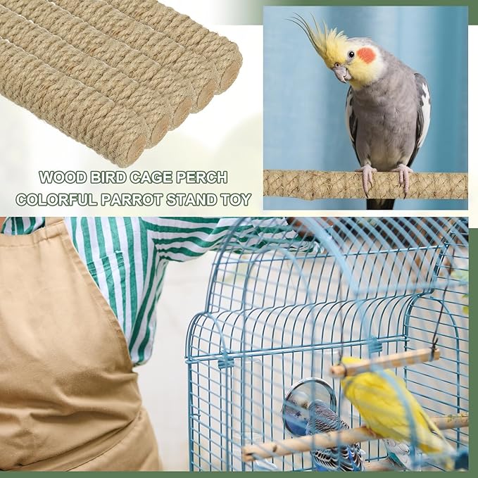 Parrot Perch, Wooden Parrot Perch Stand Toy, Paw Grinding Stick, Bird Cage Accessories, 2 Sizes (Wood Color, 3 Pcs) Birds Toys Intended for Cage/Parakeets/Conure/Budgie
