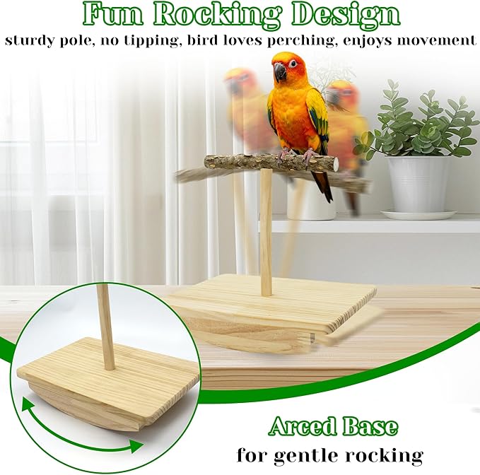 Natural Wood Bird Perch Stand Training, Quaker Parrot Toys, Intelligence Puzzle Enrichment Toys for Parakeets, Wooden Parrot Perch Platform for Large Birds, Bird Playground Play Stands for Sun Conure