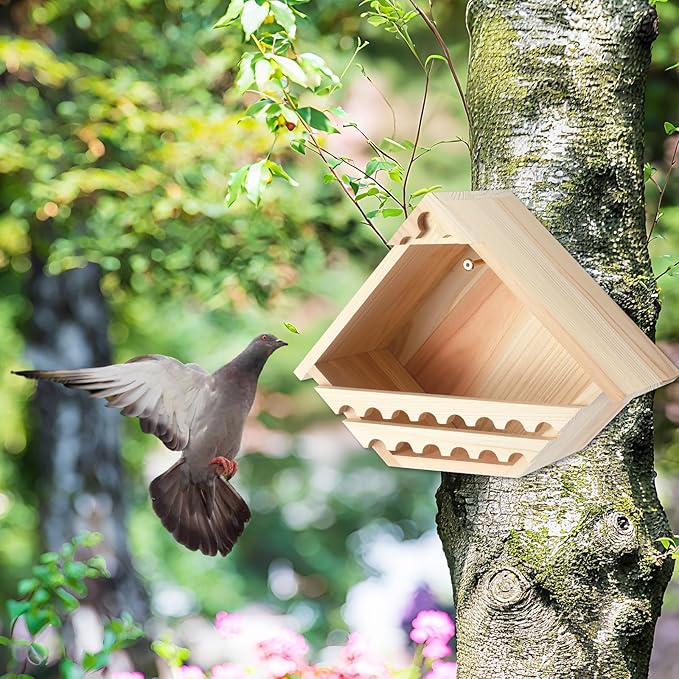 DoubleFill 2 Pcs Cedar Dove Nesting Box Bird House Outdoor Wood Triangular Opening Bird Box House for Doves Nesting and Roosting Platform Garden Decoration
