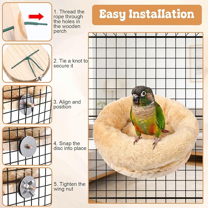 Medium Birds Nest for Cage - Removable Plush Parrot Hammock Bed - Winter Warm Resting Perch Platform for Budgies Cockatiel Conure Parakeet Hamster