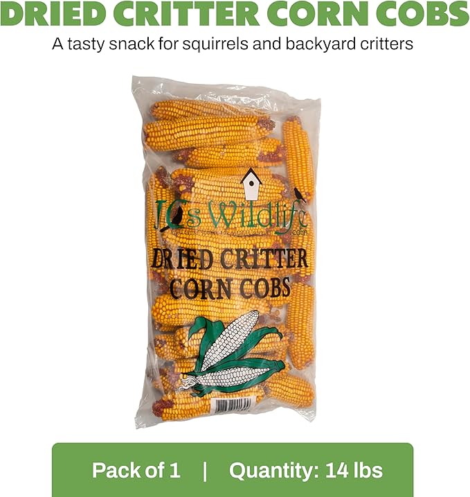 JCs Wildlife Dried Corn on the Cob for Squirrels, Whole Ear Corn Wildlife Feed for Deer Raccoons Rabbits Ducks Geese, Grown in Indiana, Breathable Bag, 14 lb Bags (2 Packs)