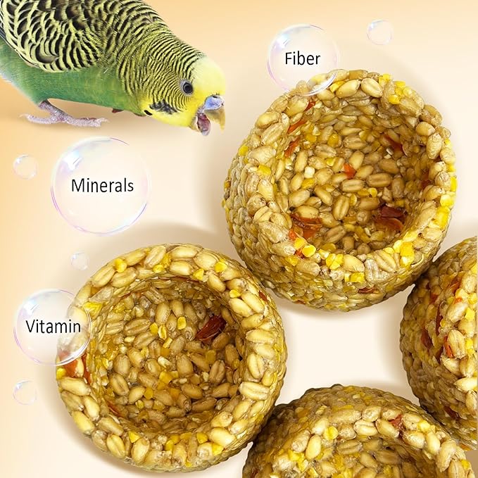 PINVNBY 6 PCS Parrot Treats Natural Oats & Corn Flakes Cockatiel Treats Bowl Shape Budgie Snacks Edible Bird Chewing Toys for Parrots Parakeet Conure Lovebird Finch Canary
