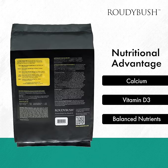 RoudyBush High Energy Breeder Food for Breeding & Weaning Birds, Daily Food for Birds, Formulated Pellets with Corn, Wheat & Soy, Higher-Energy Option for Breeding Homes, Small Pellet, 25 LB