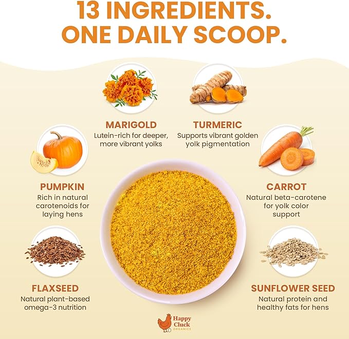 Golden Yolk Daily Egg Booster for Chickens - 1 LB Whole-Food Chicken Vitamins and Supplements - 13 Herbs with Marigold Lutein, Omega-3 Flaxseed and Calcium - Laying Hens, 30-Day Supply