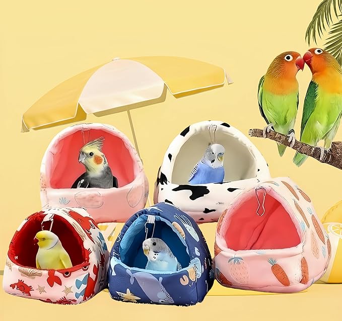 Warm Bird Nest House Plush Birds Hut Bed Hanging Hammock Sleeping Bed Bird Snuggle Cave Hanging Tent for Parrot Parakeet Cockatiel Conure African Grey Macaw-Crab