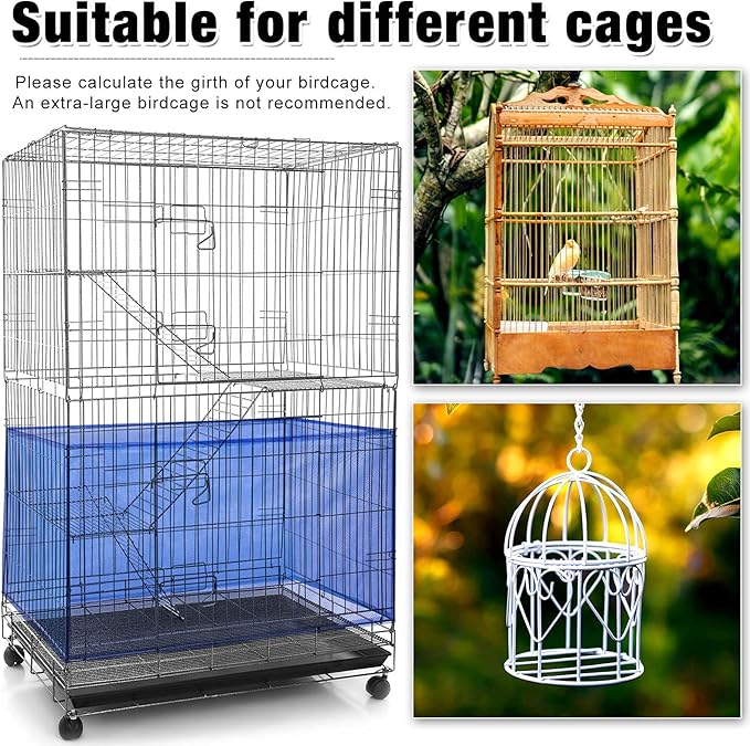 Shappy Large Bird Cage Seed Catcher,Bird Cage Cover Net Skirt Guard,Adjustable Soft Airy Mesh Net for Parrot Parakeet Macaw(118 x 15 Inch/ 300 x 37 cm,Blue)