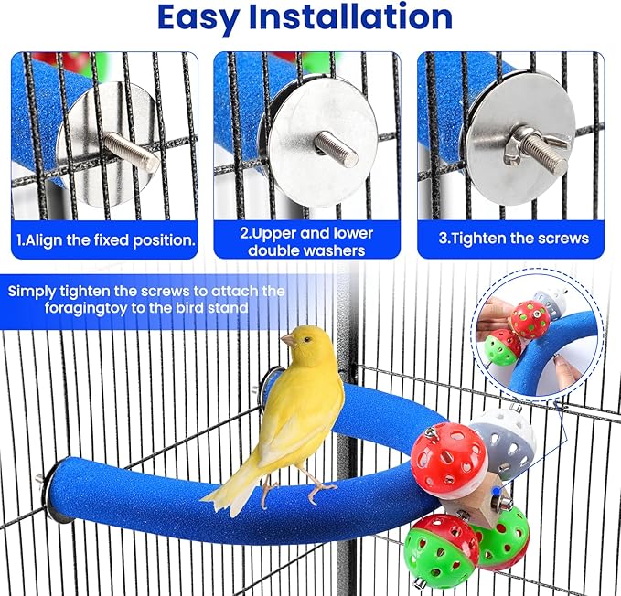 FrgKbTm U Shape Parrot Perch Stand Toy Bird Platform Sand Paw Grinding Clean Stick Exercise Conure Budgie Cockatiel Cage Accessories (Blue-Rotate)