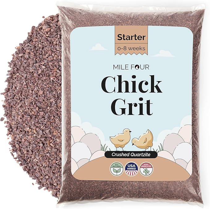 Mile Four Chick Grit (50 lbs) for Baby Chicks Chickens Age 0-8 Weeks, 100% Natural Mineral Chick Grit Quartzite, Poultry Grit Digestive Aid, USA Mined
