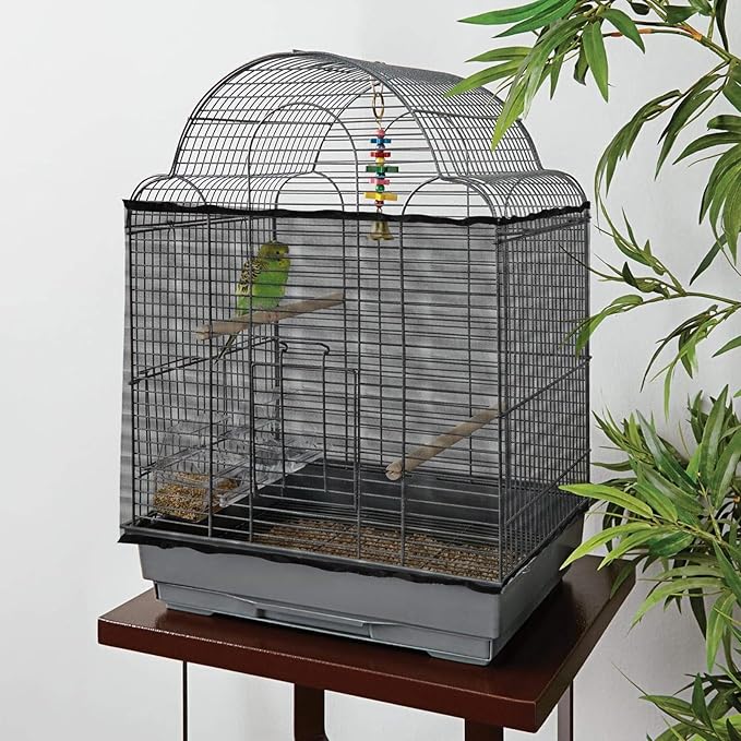 Trinkrittey Adjustable Bird Cage Seed Catcher Net Cover Elastic Band Mesh Cover Black for Parrot Cages