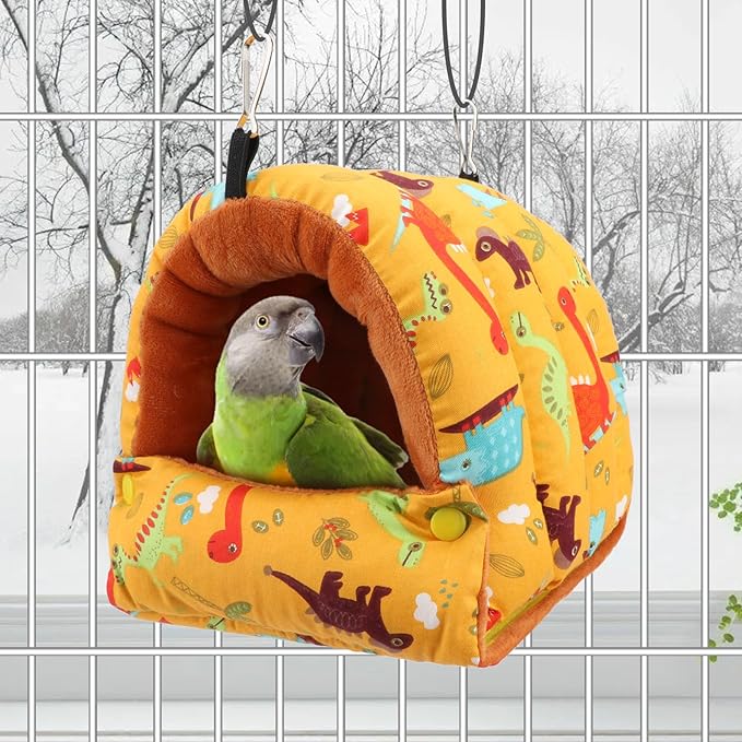 Wontee Bird Nest House Winter Warm Snuggle Hut Bird Bed Hanging Hammock for Parrots Budgies Parakeets Caique Senegal Cockatiels Conures (Dark Yellow, Medium)