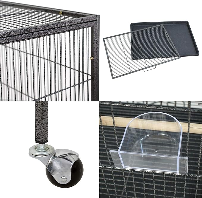 Nova Microdermabrasion 53-Inch Large Wrought Iron Bird Cage with Stand and Perch for Parrots, Cockatiels, Parakeets, and Macaws (Black)
