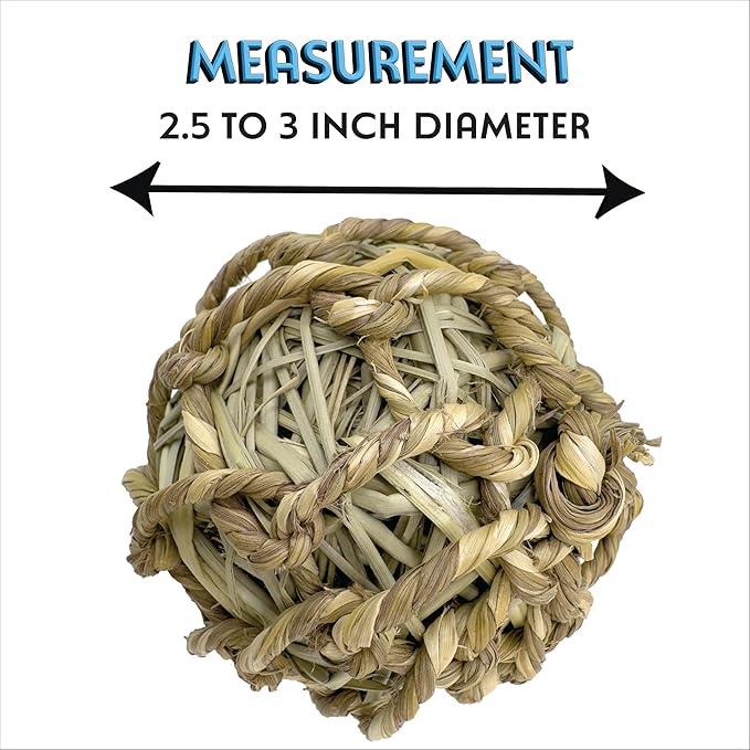 5019 Pk12 Seagrass Sphere Chewers – Handwoven Natural Foraging & Chew Toys for Parrots– Shreddable Bird Foot Toys – Enrichment & Cage Toys for Small & Medium Birds - Made with Natural Seagrass Strips