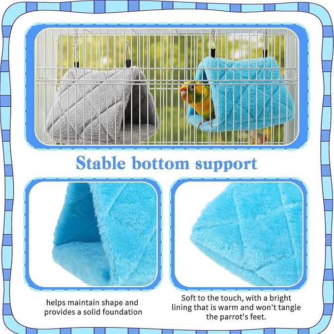 2 Pack Bird Nest for Cage Warm Hanging Bird Cages Hammock Birds Warmer for Cage Snuggle Cave Sleeping Bed for Cages, Pet Parrot Budgies Parakeets Cockatiels Lovebirds, Blue & Grey