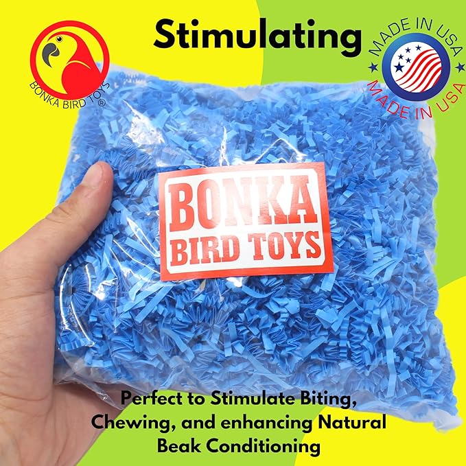 Bonka Bird Toys Colored Crinkle Shred Paper Chew Forage Nesting Treat Natural Multi-Use Craft Part Projects Cockatiels Parakeets Conures Amazons and Other Similar Birds (Blue)