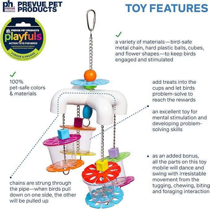 Prevue Pet Products Sink 'n Seek Playfuls Forage & Engage Bird Toy - Cage Accessories for Small to Medium Birds, Ideal for Cockatiels, Conures, Parakeets, Budgies, Lovebirds, and African Greys
