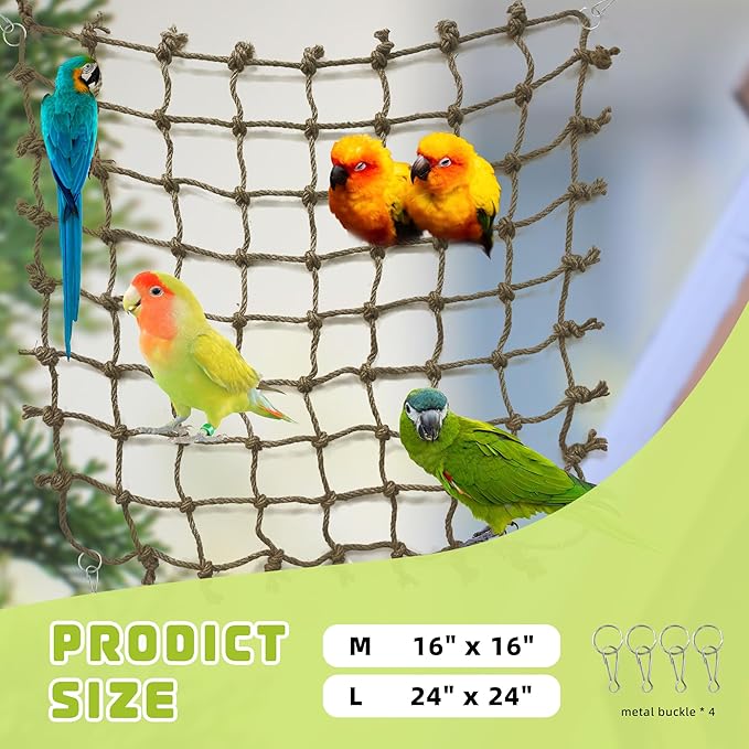 Parrot Climbing Net Jungle Fever Rope Small Animals Toys for Parakeets Lovebirds Finch Budgerigars Conure Cockatiel (L 24" x 24")