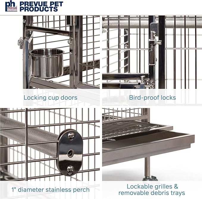 Prevue Pet Products Large Stainless Steel Play Top Bird Cage, Rust Resistant Metal Cage for Birds with Rooftop Ladder and Playtop
