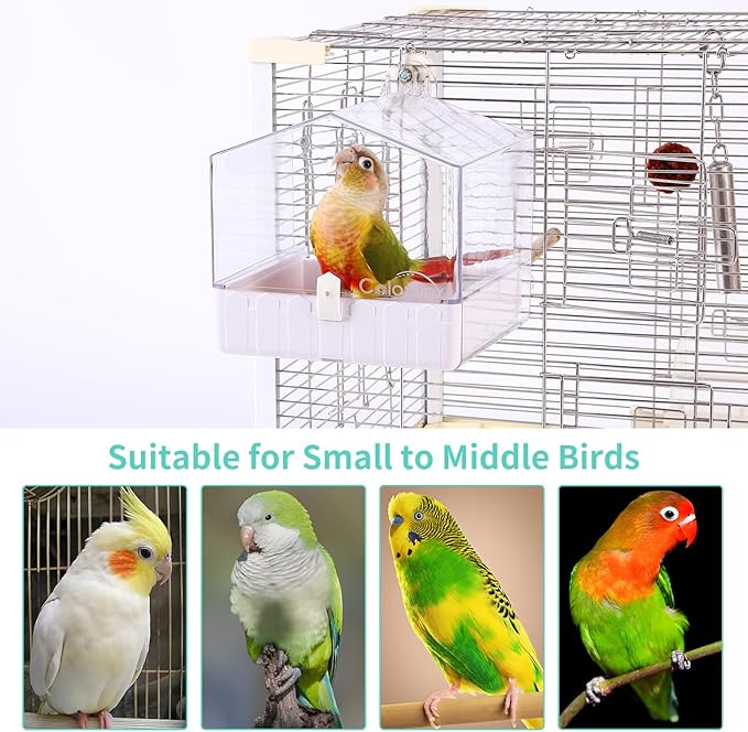 Colorday Bird Bath for Cage, Parrot Bath for Small to Medium Birds, Cockatiels, Parakeets, Budgie, Quaker, Conure, Lovebirds, Finches, Transparent, 6.7X6.7X7.74 inch