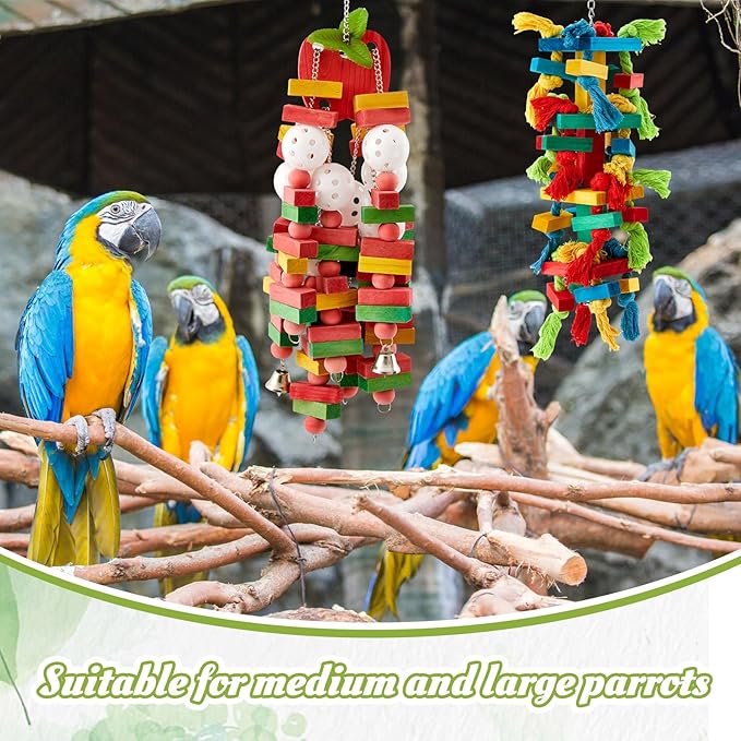 Seenelling 2 Pcs Extra Large Bird Parrot Toy, Multicolored Atural Wooden Bird Chewing Toy Parrot Cage Chewing Toys for Large Medium Macaws Cockatoos African Grey Parrots Birds