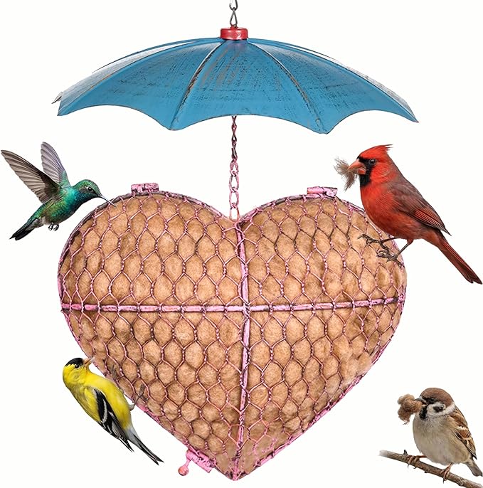 Camel Wool Handmade Alpaca Fiber Bird Nesting Heart - Refillable Material Holder for Wild Birds and Hummingbirds - Garden Art & Winter Shelter for Bird Lovers