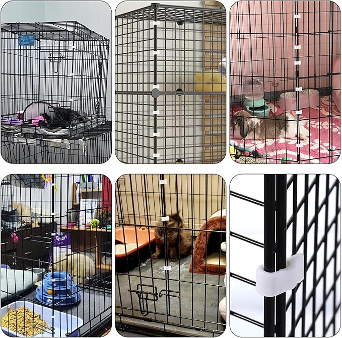 52 Pcs Wire Cage Clips Detachable Pet Cage Door Clip Cat Cages Door Latch Buckle Snap on Plastic Lock Snap Cat Fence White Rabbit Cages Connector Clamp for DIY Assembly Kitten Puppy Chicken Dog