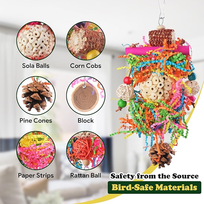 Bird Toys, Parakeet Foraging Toy, Hanging Chewing Toy, Bird Cage Accessories – Suitable for Cockatiels, Budgies, Lovebirds, Conures and Other Small Parrots