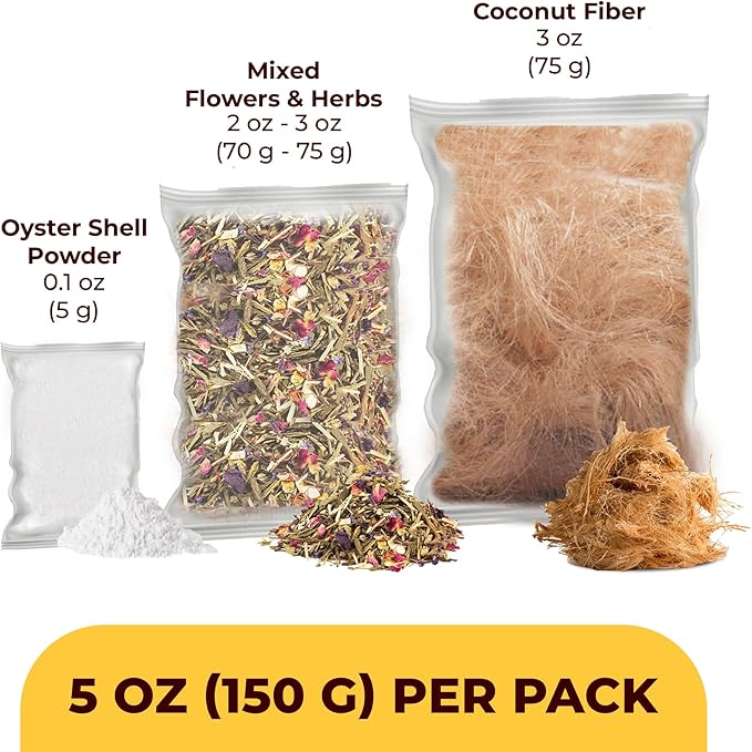 SunGrow Coco Fiber Herbs for Small and Medium Birds, with Chamomile, Lavender, Peppermint & Calcium, Nesting Pad, Aviary Bedding & Substrate for Budgies, Cockatiels, Canaries, Finches, Parrots, 5 oz