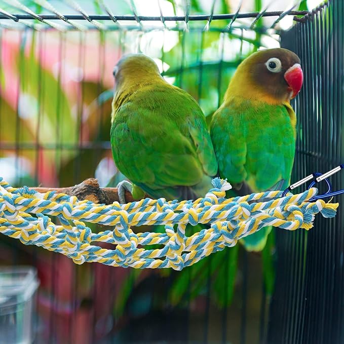 2 Pcs Rat Cage Accessories Rat Climbing Bird Rope Toys Net Pet Hanging Hammock for Hamster, Mice, Parrot, Bird, Sugar Glider, Ferret, Small Animals Habitat Decor and Play(11 x 7.8 Inch,Red, Yellow)