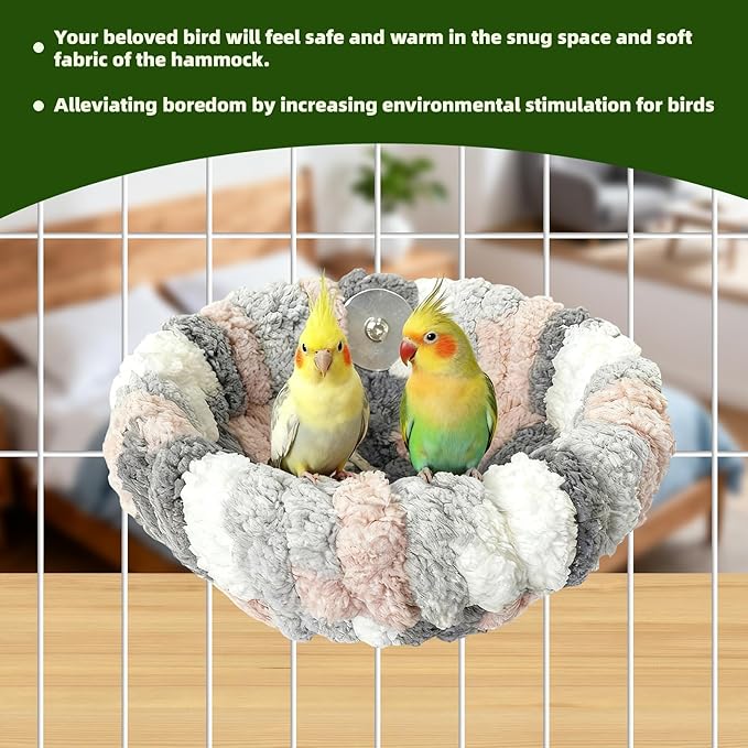 12pcs Bird Nest for Cage, Plush Hanging Bird Bed and Hand Woven Hemp Rope Nest,with 9 Bird Toys, for Dove Parrot Canary Little Parrot Warm Breeding Cabin Nest
