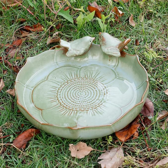 Ceramic Bird Bath for Outside, Vintage Birdbath, Bowl Only, Ground Bird Feeders and birdbath for Outdoors, Garden, Tabletop, Deck, Balcony and Lawn