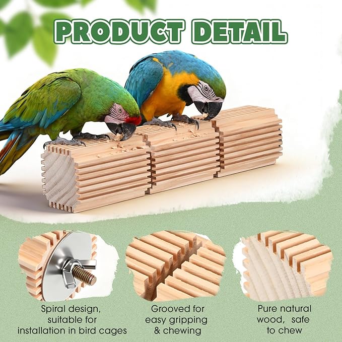 CroBlissful 2 Pcs Wooden Parrot Chew Toys Natural Wooden Bird Foraging Toy Chew Accessories Relieve Boredom and Anxiety, Foraging Toys, for Parakeet, Cockatiel, Conure, Budgie, Lovebird (S)